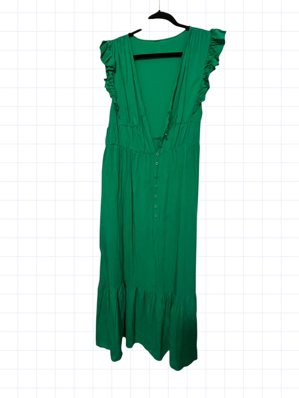 Anthropologie Green Button-Front Midi Dress